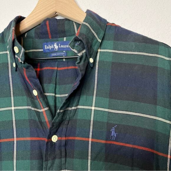 Ralph Lauren Button Down M SilverTab Plaid Polo Green red Holiday classic tartan - Picture 4 of 9